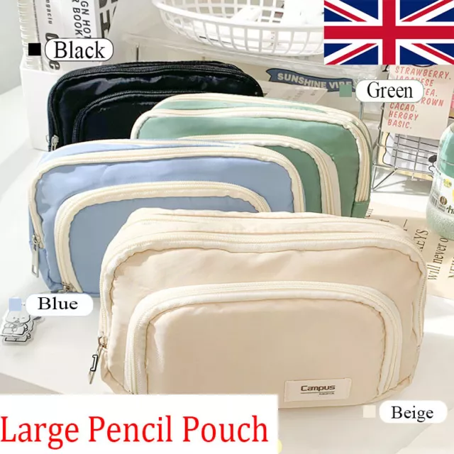 Zipper Pencil Case Large Capacity Pouch with 3 Compartments Organizer  Makeup Bag