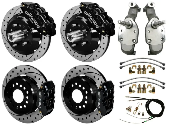 Wilwood Disc Brakes,14" Front & 12" Rear,2" Drop Spindles,65-70 Impala,Drill,Blk