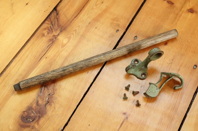 antique wooden towel holder | vtg victorian iron kitchen bathroom deco old bath