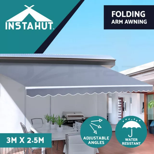 Instahut Retractable Folding Arm Awning Outdoor Awning 3Mx2.5M PearlGrey