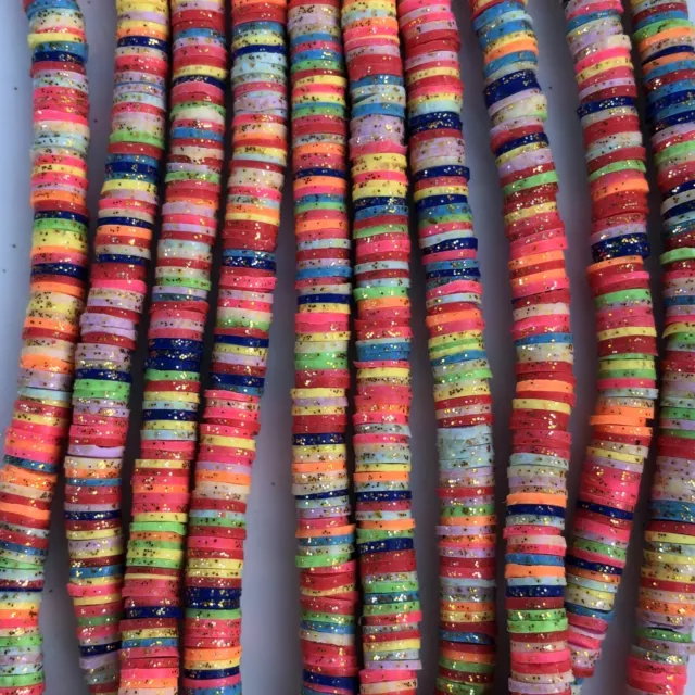 Mixed Glitter Polymer Clay Beads 6mm Round Disc DIY Jewellery Bead 45cm Strand