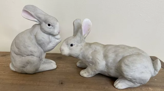 Pair of Vintage TAILORED TILES Ceramic Bisque Rabbit Bunny Figurines Easter