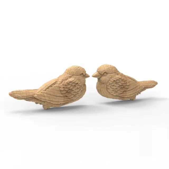 Pair Wood Carved Bird Wall Mounting Applique Set 2 Pcs. Unfinished