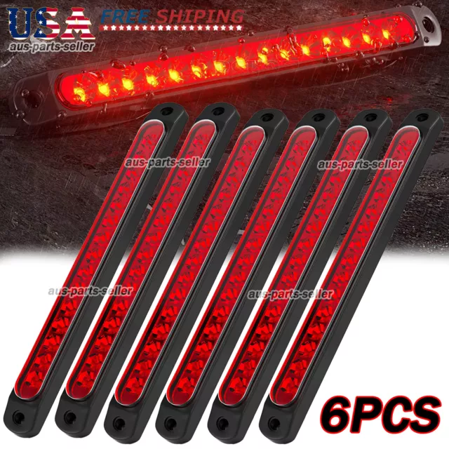 Red 6X 10" LED Truck Trailer Strip 3rd Brake Lights Rear Turn Tail Light Bar USA