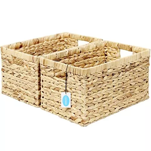 Large Square Irregular Hyacinth Storage Baskets Natural Hand Woven Water Hyacint