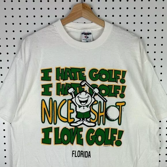 Vintage I Hate Golf T Shirt 90s Graphic White Green Yellow Nice Shot Size Large