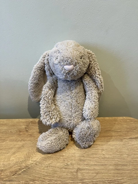 JELLYCAT MEDIUM BASHFUL Silver Grey Bunny Plush Toy with White Tail £6. ...