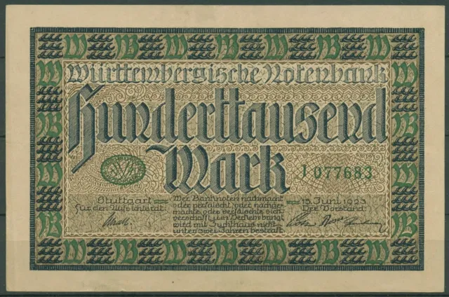 Württembergische Notenbank 100000 Mark 1923, WTB-16 leicht gebraucht (K1586)