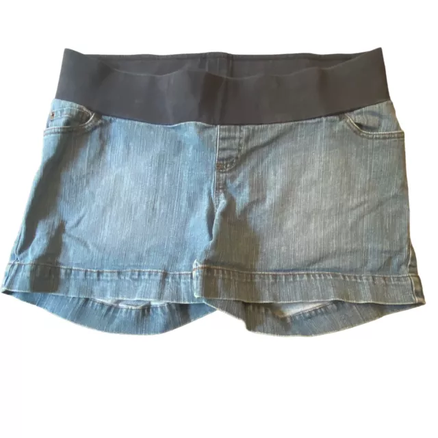 Motherhood Maternity Denim Shorts Size XL Light Wash 4.5” Inseam Below Belly