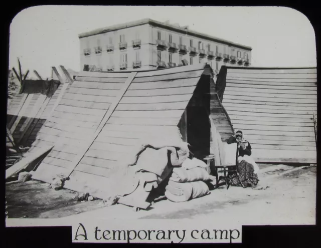 Glass Magic Lantern Slide CAMP AT MESSINA THE 1908 EARTHQUAKE PHOTO SICILY