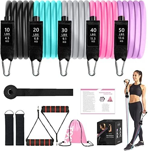 Resistance Bands for Women(11Pcs),Exercise Bands with Handles for 100 lbs