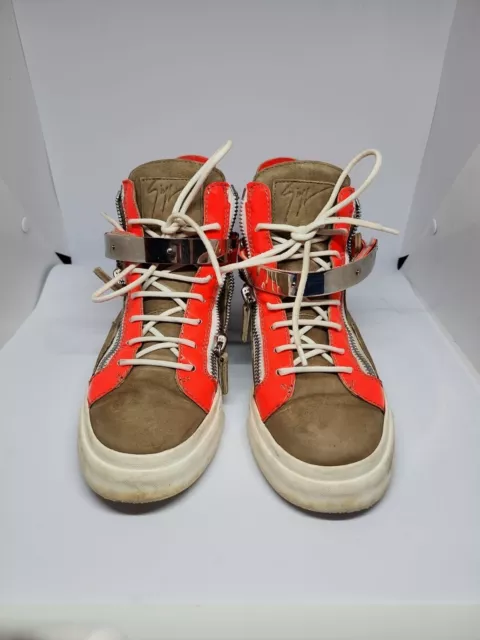 GIUSEPPE ZANOTTI Mens Homme Brown Suede Orange High Top Sneakers EU 38/ US 7.5