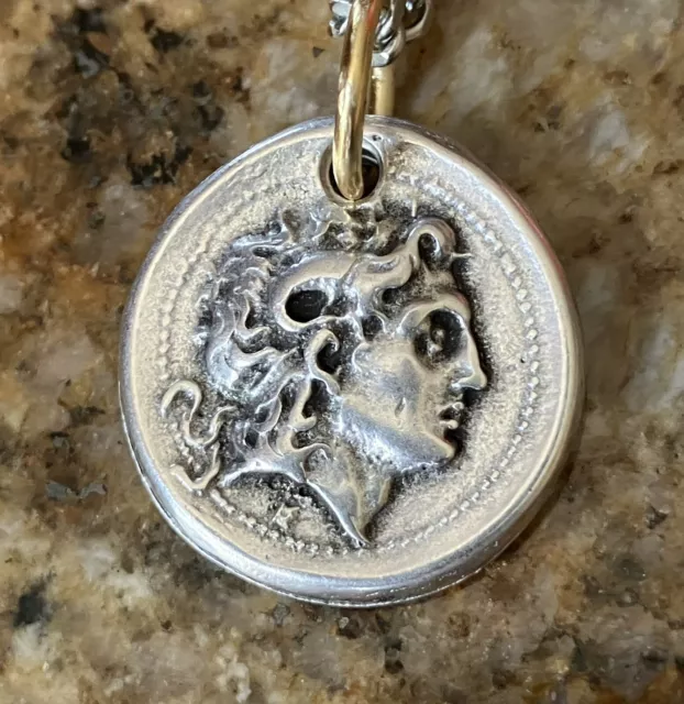 Handmade Replica Alexander the Great Greek Coin Pendant Necklace & Silver Chain