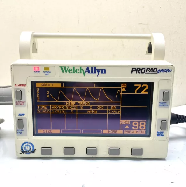 WELCH ALLYN PROPAQ 206EL VITAL SIGNS MONITOR + LEADS SpO2 ECG NIBP 3