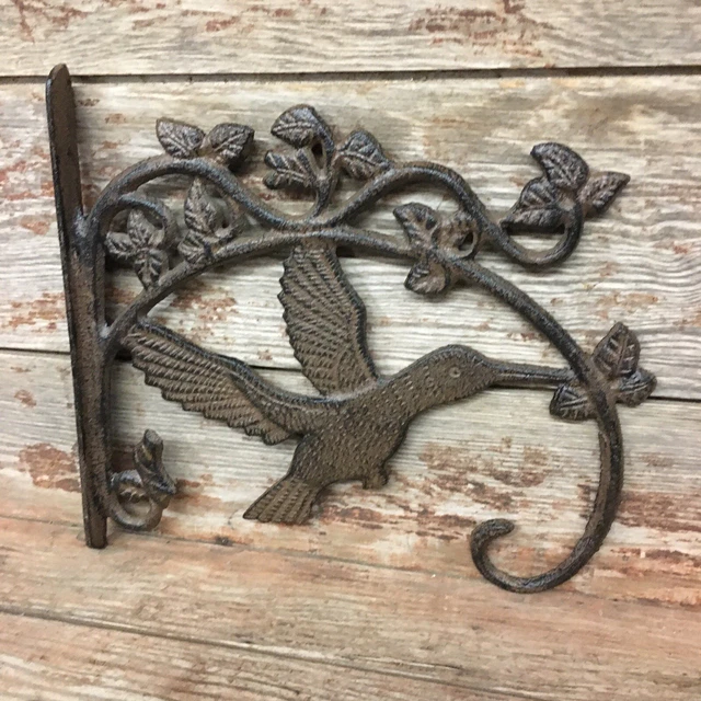 Cast Iron Rustic Garden Plant Hanger Hook Hummingbird 10” x 11” Antique