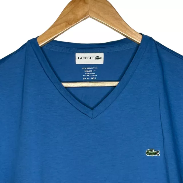 Lacoste V-Neck Shirt Mens Size L Premium Pima Cotton Sport Athletic Jersey Blue 3