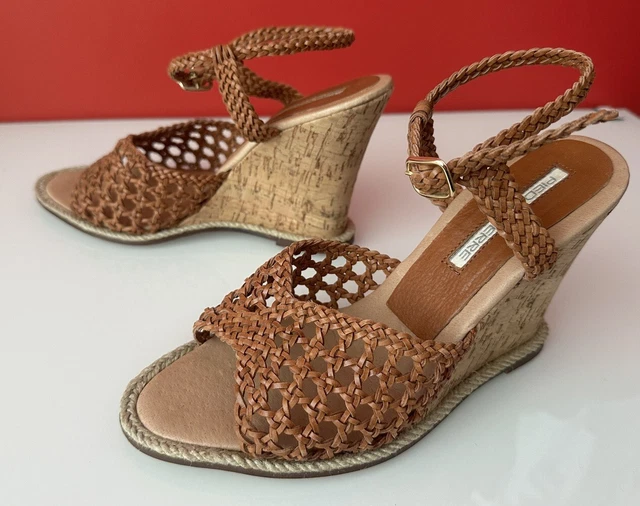 PIED A TERRE Brown Leather Wedge Heel Sandals Size 5 EUR 38 24.95 PicClick UK