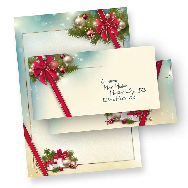 Briefpapier Weihnachten günstig ROTE SCHLEIFE 25 Sets o.F. 90g A4