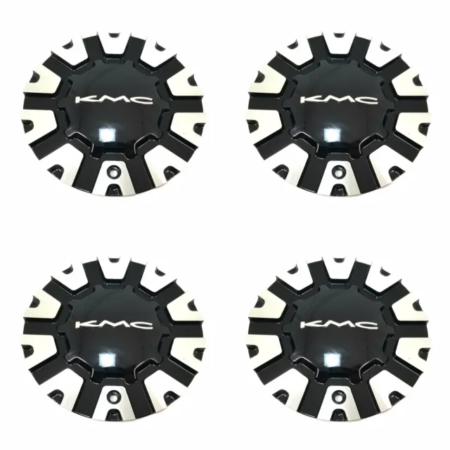 4 KMC Wheels Gloss Black/Silver Wheel Center Hub Caps for 5/6Lug KM681 Nerve