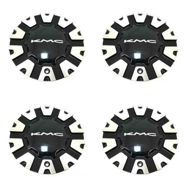 4 KMC Wheels Gloss Black/Silver Wheel Center Hub Caps for 5/6Lug KM681 Nerve
