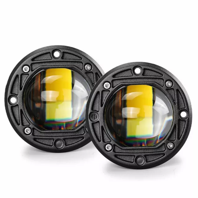 2Pcs 3 Inch Car LED Lens Work Light Flush Mount Dual Color Fog Lamp Waterproof