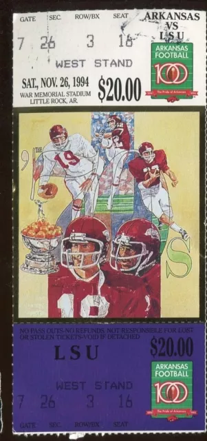 College Football Ticket Arkansas 1994 11/26 LSU Full