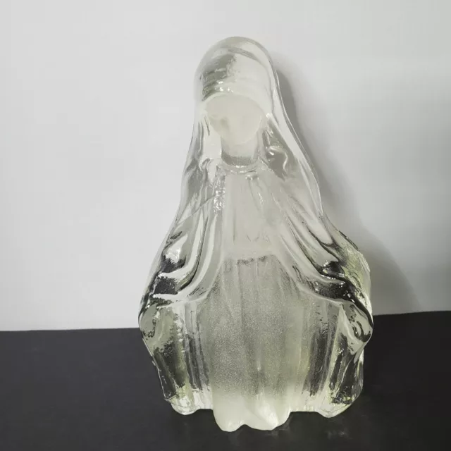 Vintage Viking Glass Mary Madonna Sculpture Statue Bookend Paperweight Frosted