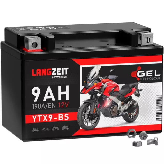 LANGZEIT YTX9-BS Motorrad GEL Batterie 9Ah 12V 50812 ETX9-BS GTX9-BS CTX9-BS 8Ah