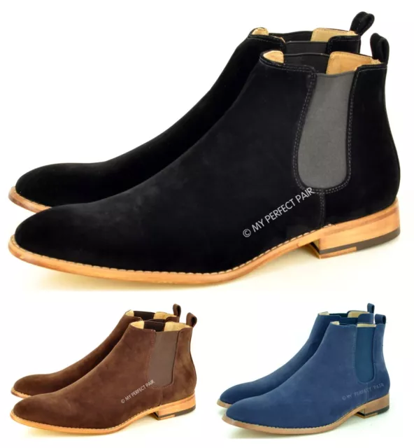 Neuf Hommes Chelsea Cheville Bout Pointu Bottes Faux Cuir Daim Doublé Tailles UK