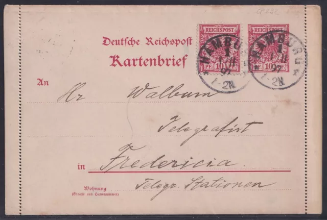 63452) ERSTTAGS-VERWENDUNG Kartenbrief mit ZuF HAMBURG 1897 nach Schweden