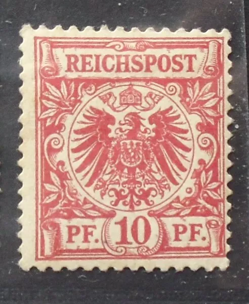 1889 Mi: 280,- MiNr 47 ca Krone/Adler 10 Pf. karminrot UV gelb Falz geprüft BPP