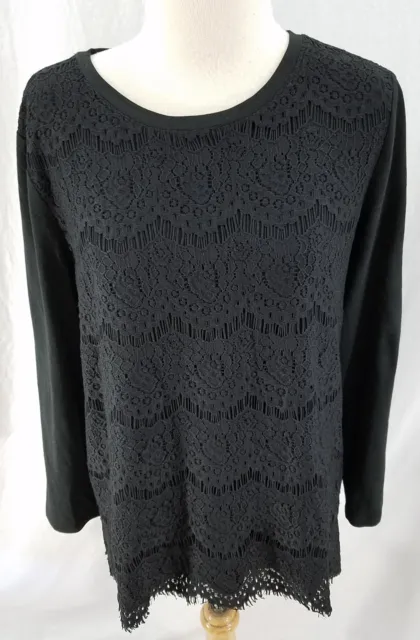 JCrew Womens Top Pullover Solid Black Lace  Cotton Viscose Large