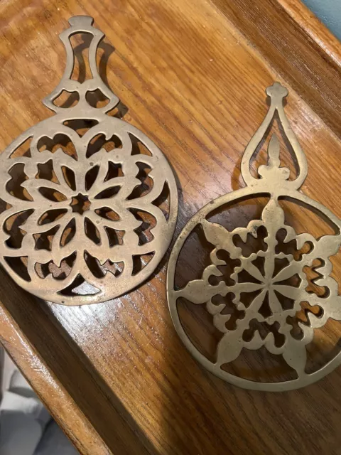 Lot Of 2! Vintage Brass Footed Trivet/Wall Decor