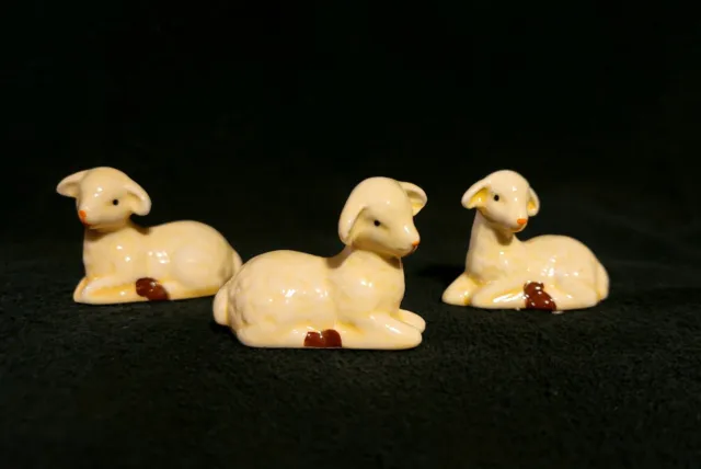 Adorable Set Of Three Ceramic Springtime Lamb / Sheep Figurines