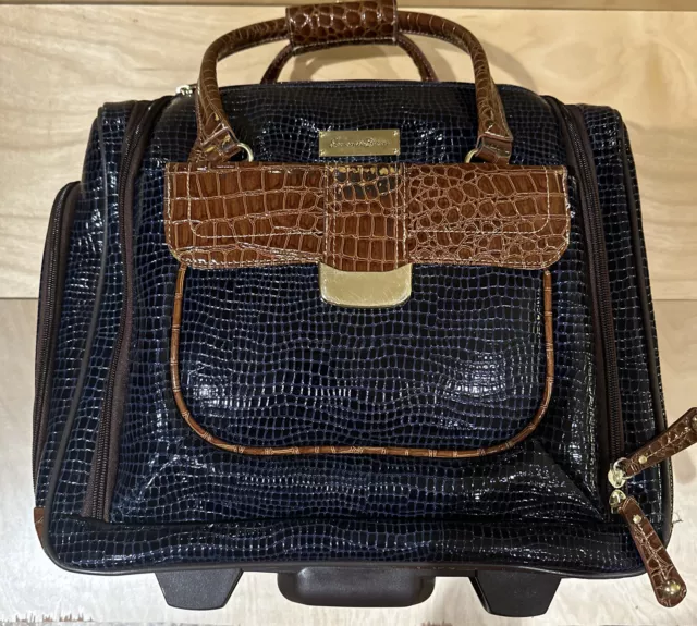 Samantha Brown Navy Croc Embossed Carry On Wheeled Luggage Bag 16" x 14”