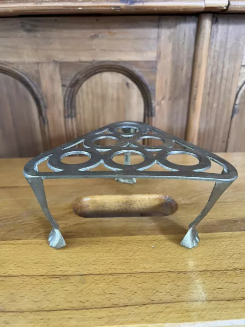 Vintage Brass Kettle Pot Stand Trivet Triangle