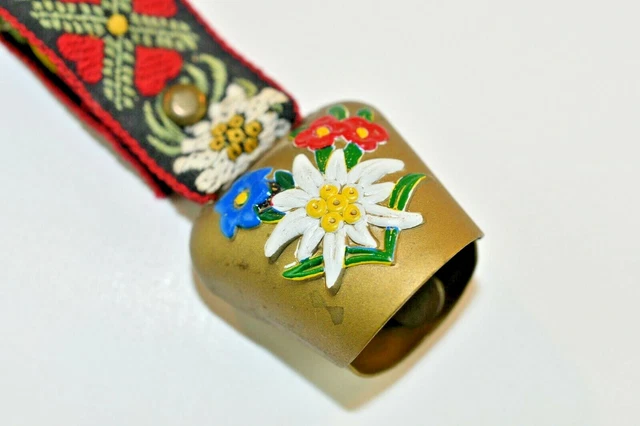 old Keychain cow bell miniature floral deco Switzerland Bulle  metal brass bell