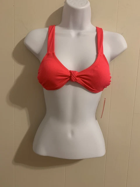 Xhilaration Womens XS Bikini Top Coral Removable Pads Knot Front NWT