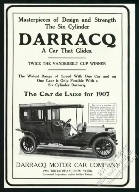 1907 Darracq enclosed car photo vintage print ad