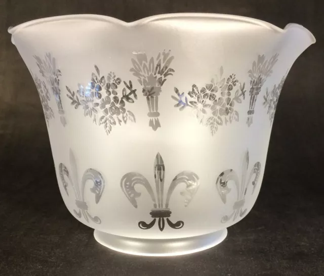 4" Fitter Frosted FLEUR-DE-LIS ETCHED FILIGREE GLASS GAS FLOOR LAMP SHADE #8544