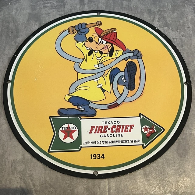 Vintage Texaco Fire Chief Porcelain Sign Gas Oil Disney Station Service Pump Ad