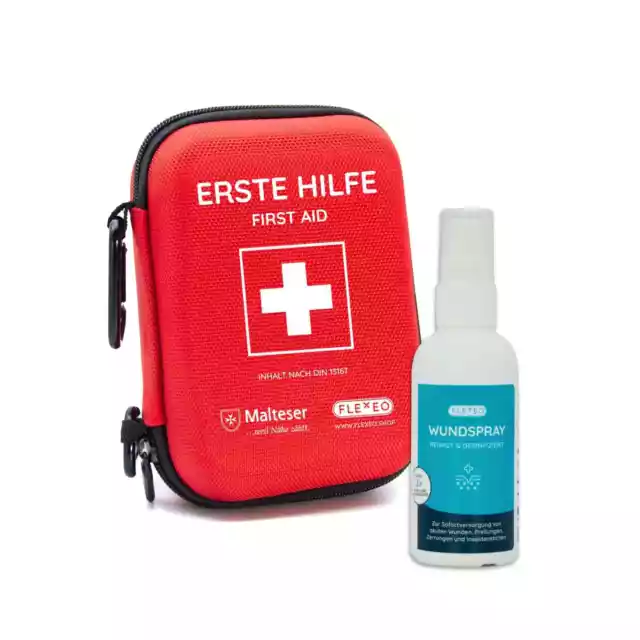 FLEXEO Erste-Hilfe-Set Traveller nach DIN 13167 + 75ml Wundspray Wundversorgung