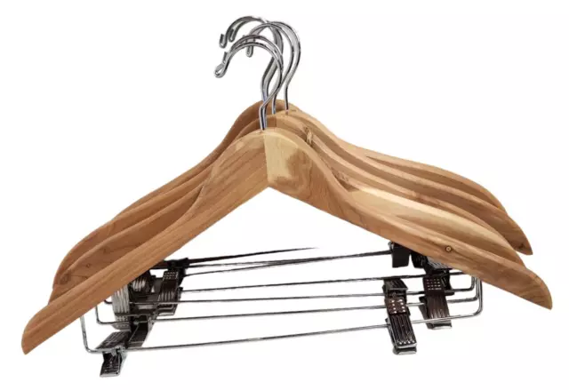 Red Cedar Wooden Hangers Suit Jacket Pants Straight Chrome Clips 17.5" Lot Of 6