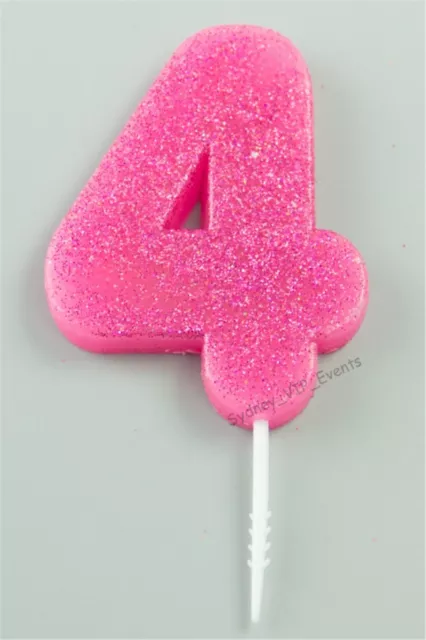 Cake Candle Number 4 Glitter Pink 4Th Birthday Party Girl Four 14Th 40Th Topper 2