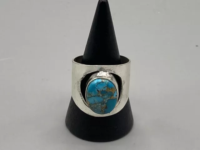 COPPER TURQUOISE WIDE Band Sterling Silver Ring Size R Native American ...