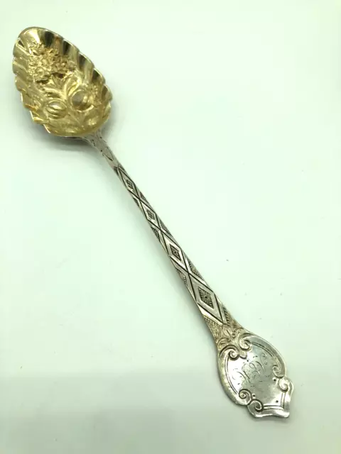 Antique England London 1795 Sterling Silver Gold Wash Fruit Berry Serving Spoon