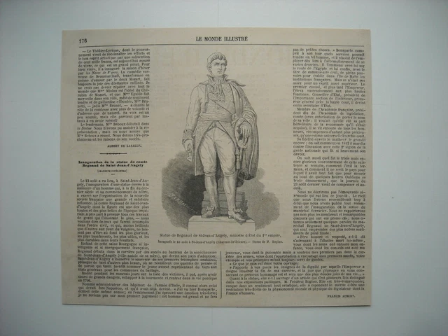 Gravure 1863. A Saint-Jean D’angely. Inauguration  Statue De Regnaud Ministre...