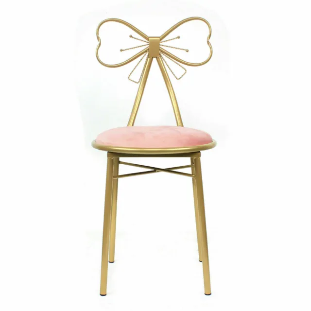 Modern Indoor Home Velvet Bow Tie Backrest Pink Butterfly Chair w/Gold Metal Leg
