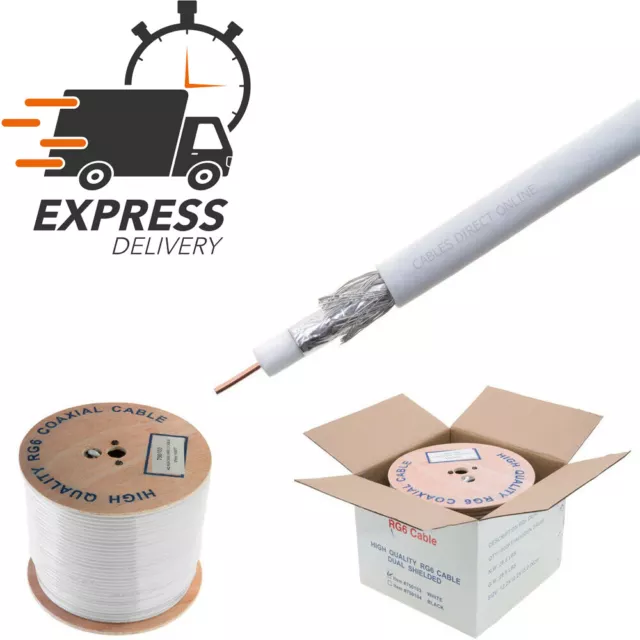 RG6 1000FT Cable Bulk Coaxial Wire Dual Shield 18AWG White Coax Satellite TV