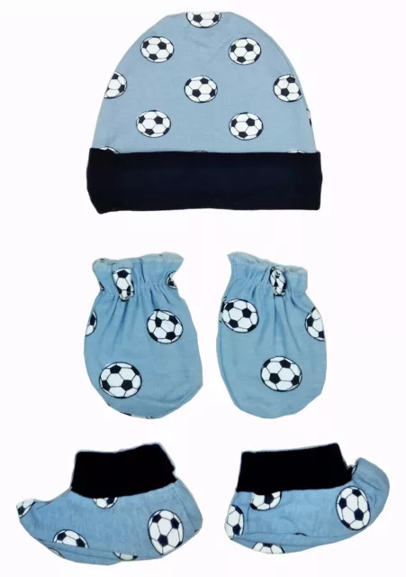 NEW BORN BABY BOYS HAT, SOCKS & MITTEN WINTER SET - BIO WASHED - (0-6 Months)